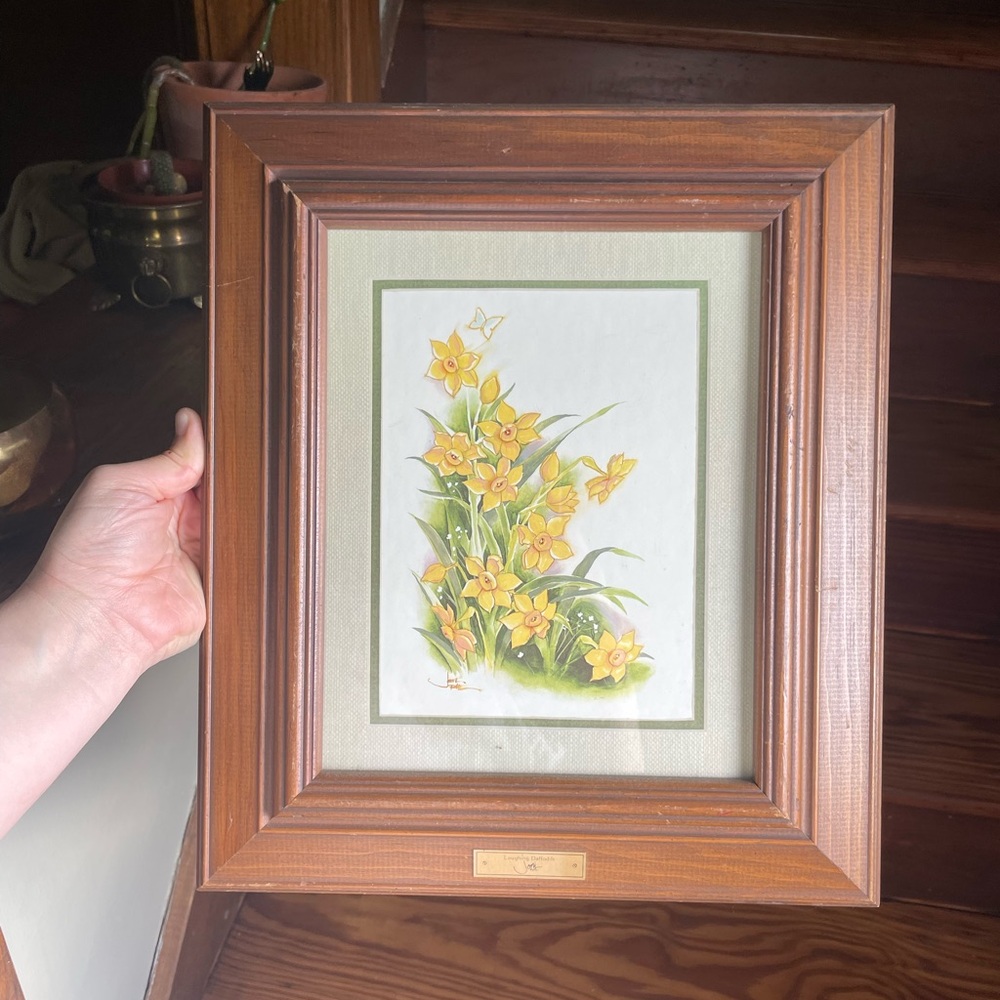 Framed Floral Artwork with Yellow Flowers